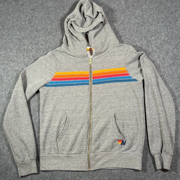 Aviator Nation Other - Aviator Nation Mens 5-Stripe Zip Up Hoodie Heather Grey Rainbow Size M NWOT